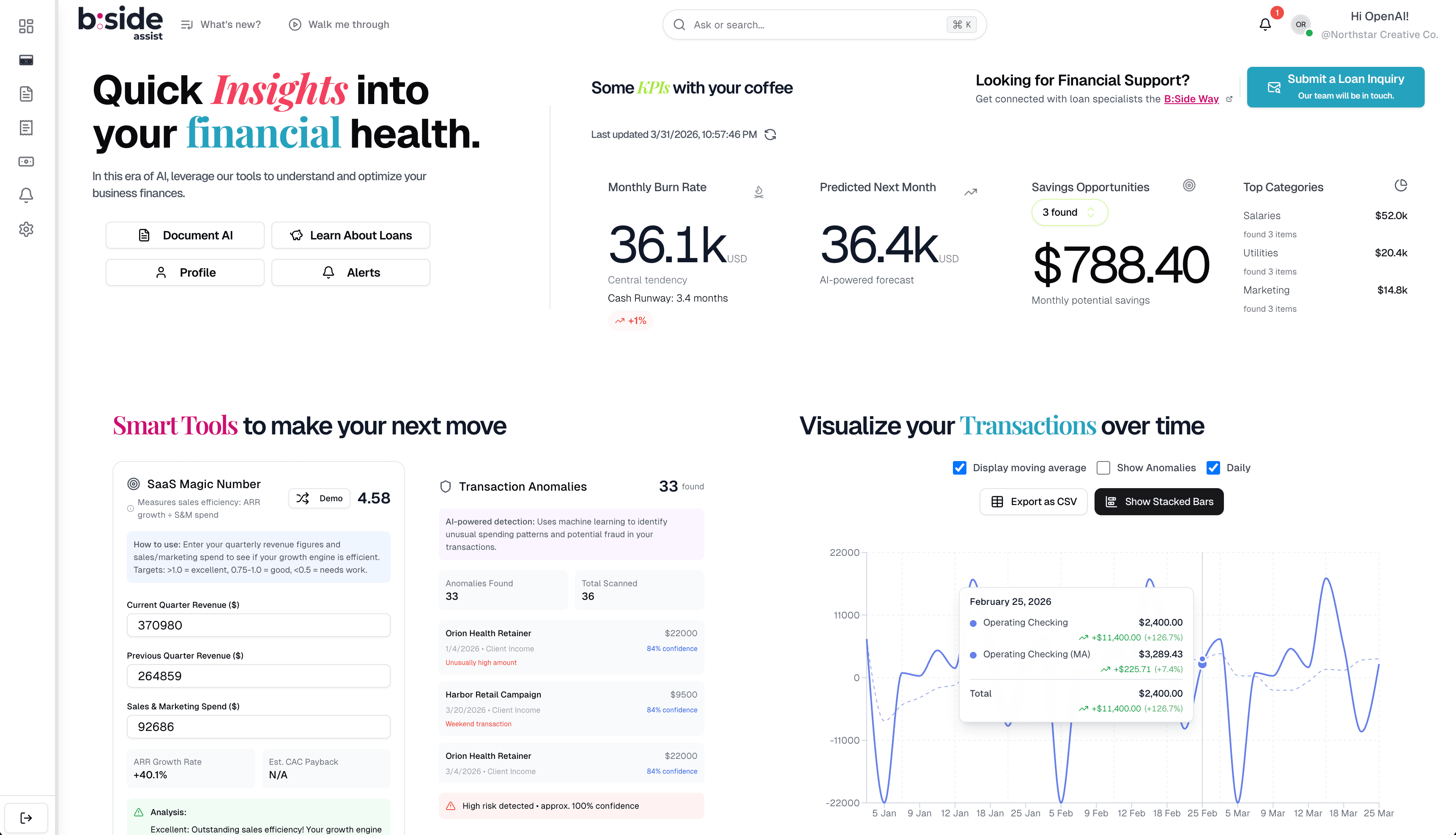 B:Side Assist financial dashboard